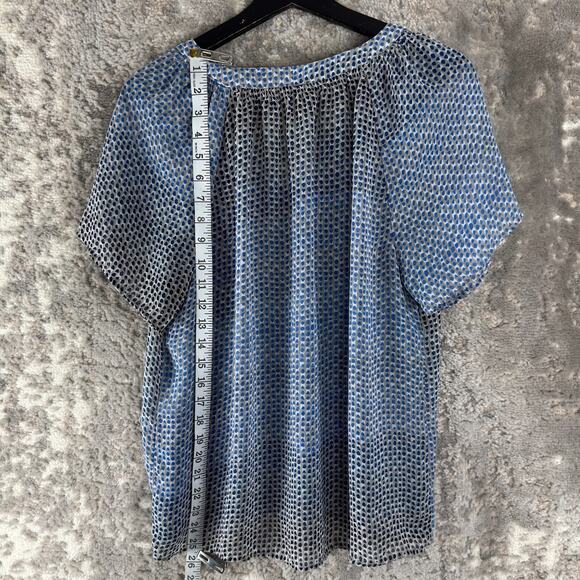 Ana A New Approach Size M Polka Dot V Neck Top Blue Short Sleeve Pullover - Picture 2 of 7